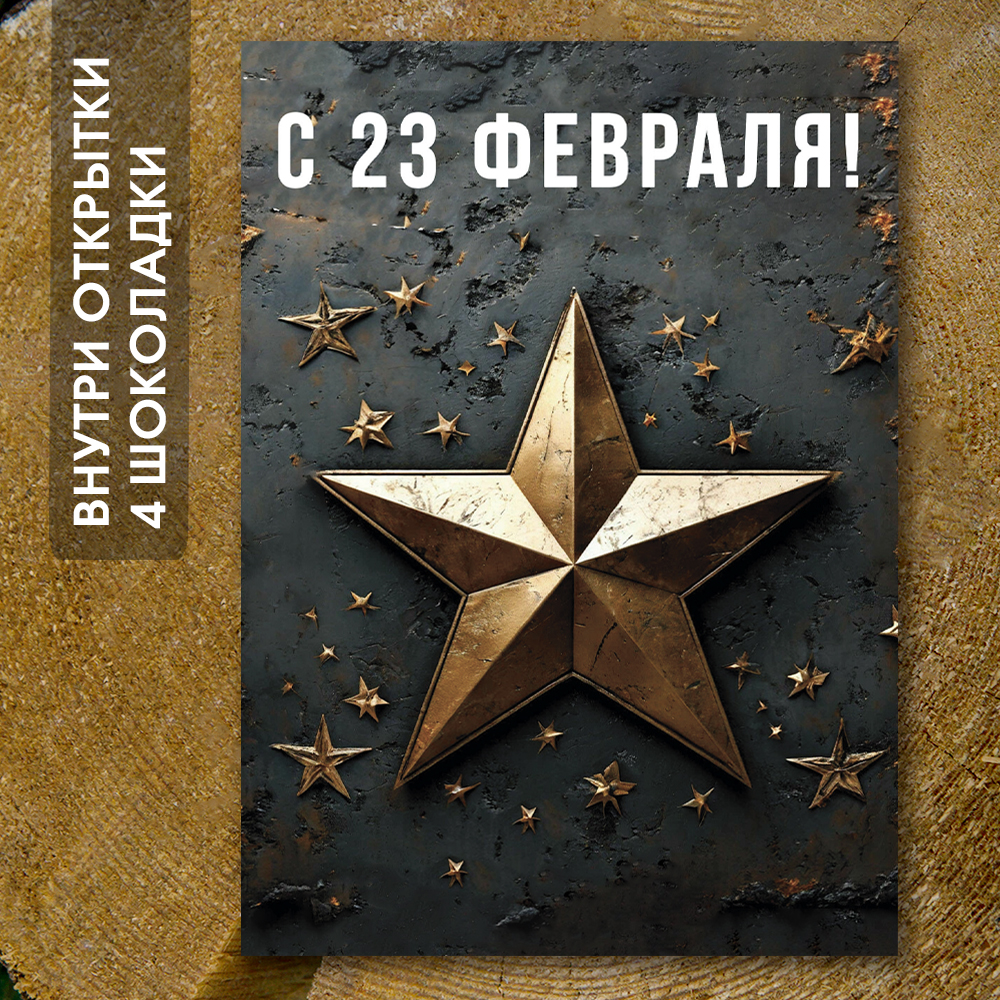 Шоко-открытка "23 февраля" звезда на тёмном фоне